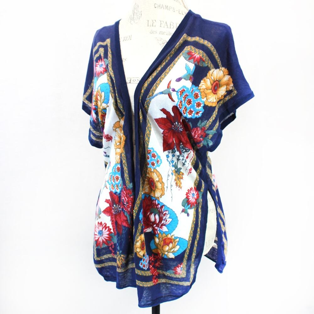 Anthropologie Moth cotton floral print knitted blouse cover up vest Medium Small